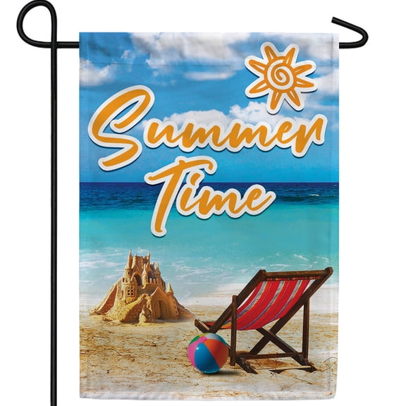 America Forever Summer Time At The Beach Garden Flag 12.5 x 18 inch Double Sided Ocean Beach Chair Sandcastle Ball Sun Tropical Summer Seasonal Outdoor Yard Decor