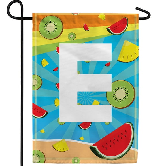 America Forever Summer Watermelon Monogram Garden Flag Letter E 12.5 x 18 inches Fruit Kiwi Pineapple Double Sided Vertical Outdoor Yard Lawn Decorative Fun Refreshing Summertime Garden Flag