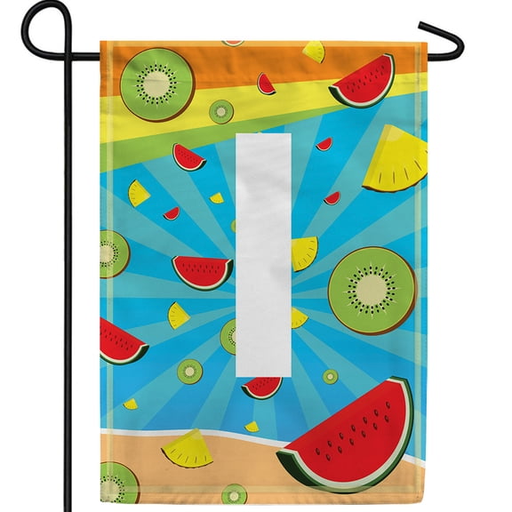 America Forever Summer Watermelon Monogram Garden Flag Letter I 12.5 x 18 inches Fruit Kiwi Pineapple Double Sided Vertical Outdoor Yard Lawn Decorative Fun Refreshing Summertime Garden Flag