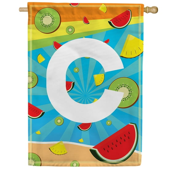 America Forever Summer Watermelon Monogram House Flag Letter O 28 x 40 inches Fruit Kiwi Pineapple Double Sided Vertical Outdoor Yard Lawn Decorative Fun Refreshing Summertime House Flag