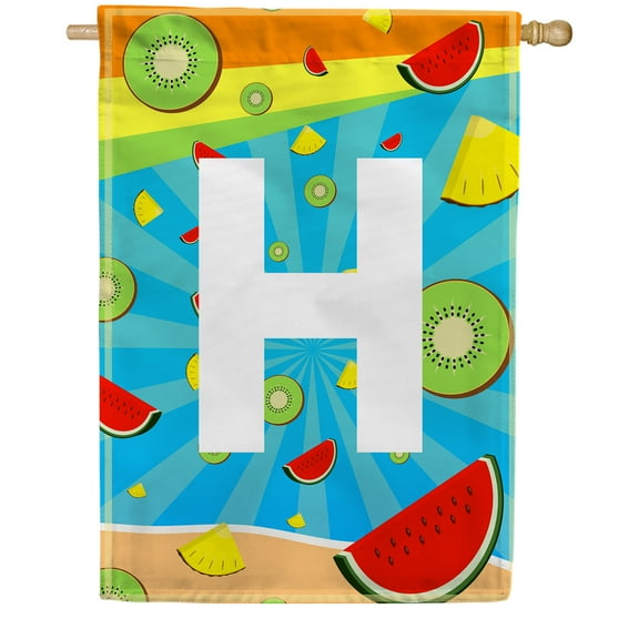 America Forever Summer Watermelon Monogram House Flag Letter H 28 x 40 inches Fruit Kiwi Pineapple Double Sided Vertical Outdoor Yard Lawn Decorative Fun Refreshing Summertime House Flag