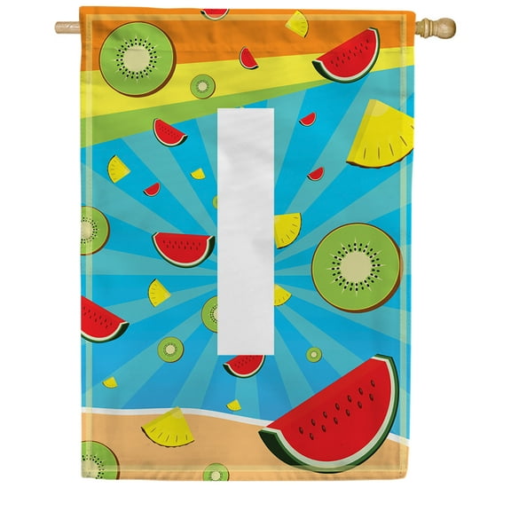 America Forever Summer Watermelon Monogram House Flag Letter I 28 x 40 inches Fruit Kiwi Pineapple Double Sided Vertical Outdoor Yard Lawn Decorative Fun Refreshing Summertime House Flag