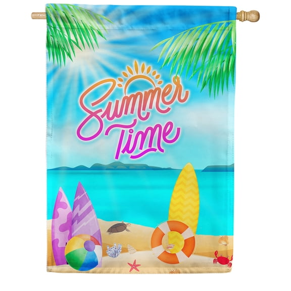 America Forever Summertime Tropical Beach House Flag 28 x 40 inches Palm Leaves Surfboard Sunlight Paradise Island Coastal Double Sided Seasonal Yard Outdoor Decorative Nautical House Flag