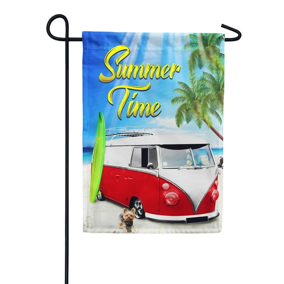 America Forever Summertime Vintage Surfer Van Coastal Garden Flag 12.5 x 18 inches Summer Surfboard Double Sided Palm Tree Exotic Summer Coastal Seasonal Yard Outdoor Decorative Tropical Garden Flag