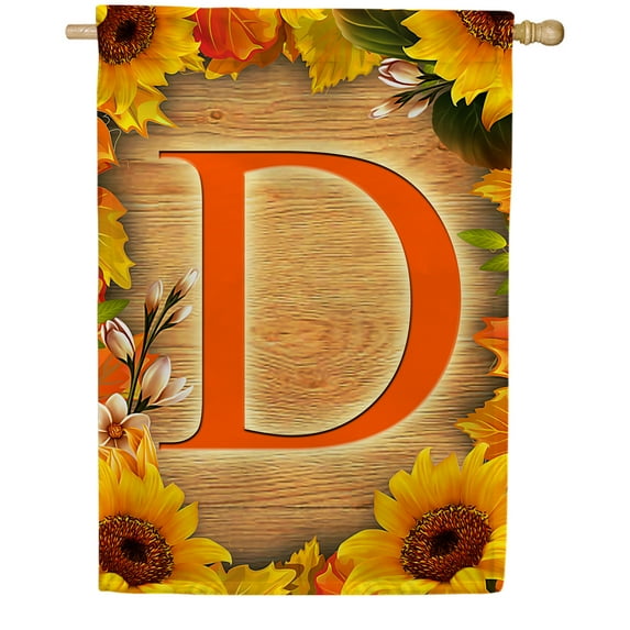America Forever Sunflower Monogram House Flag Letter D 28 x 40 inches Double Sided, Summer Spring Floral Flower Sunflowers Seasonal Outdoor Decor, Holiday Outside Yard Decorations