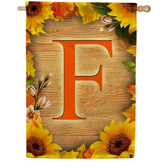 America Forever Sunflower Monogram House Flag Letter F 28 x 40 inches Double Sided, Summer Spring Floral Flower Sunflowers Seasonal Outdoor Decor, Holiday Outside Yard Decorations