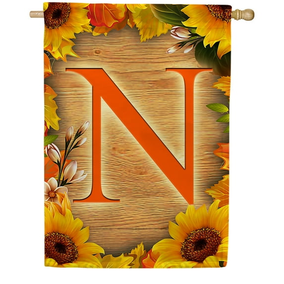 America Forever Sunflower Monogram House Flag Letter N 28 x 40 inches Double Sided, Summer Spring Floral Flower Sunflowers Seasonal Outdoor Decor, Holiday Outside Yard Decorations