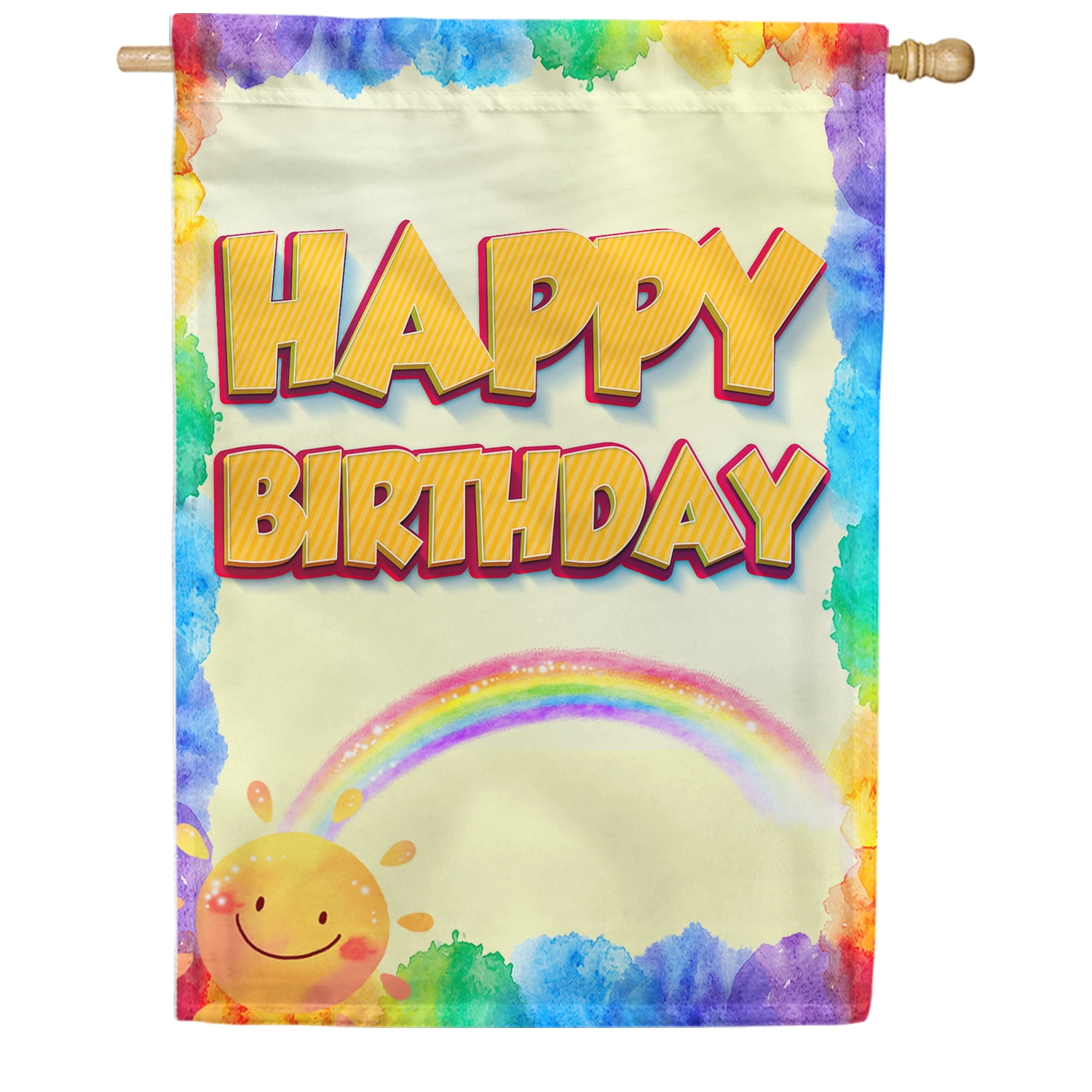 America Forever Happy Birthday House Flag, 28 x 40 inch Double Sided, Sunny Celebration Banner, Party Greeting Outdoor Decor, Festive Birthday Yard Flag