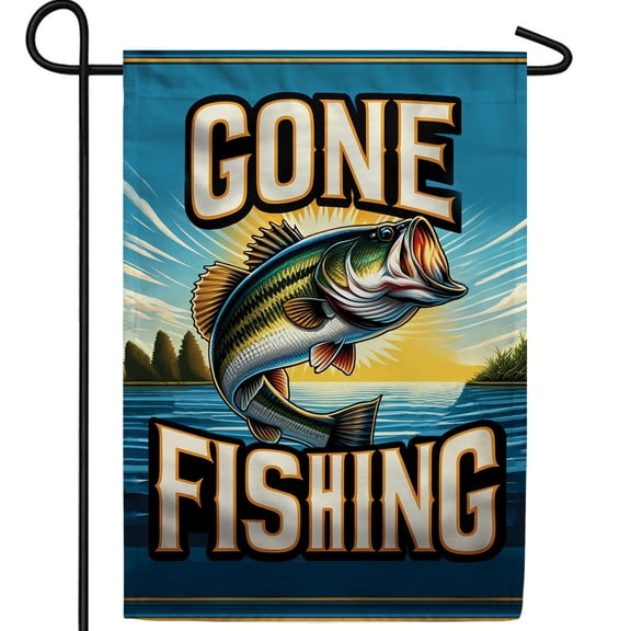 America Forever Sunset Bass Fishing Garden Flag, 12.5 x 18 inch Double Sided, Golden Lake Banner, Angler Sunset Decor, Outdoor Fishing Flag