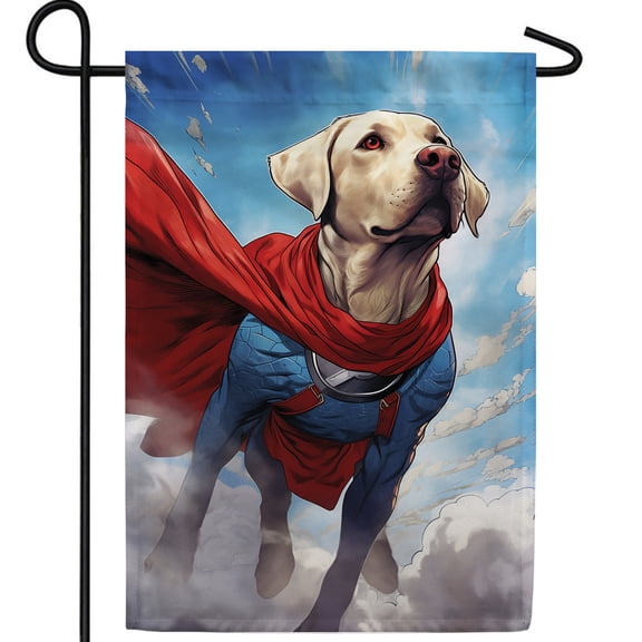 America Forever Super Dog Garden Flag 12.5 x 18 inch Double Sided Superhero Labrador Cape Flying Comic Book Style Outdoor Yard Decorative Flag