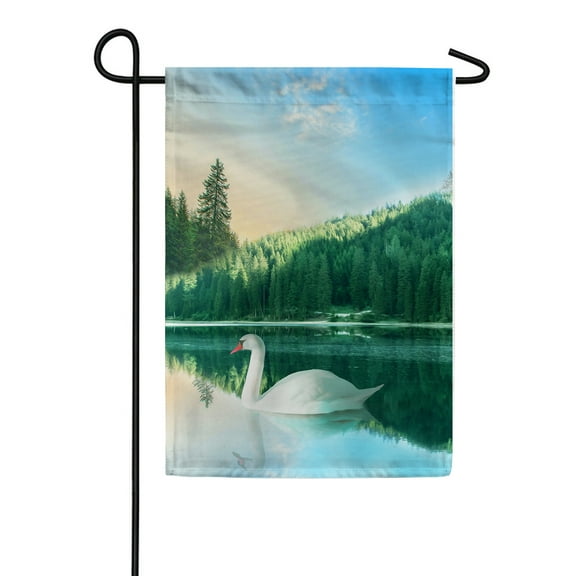 America Forever Swan Lake Summer Garden Flag 12.5 x 18 inches Water Bird Swan Reflection Pine Tree Country Life Double Sided Seasonal Yard Outdoor Decorative Tranquil Summer Garden Flag