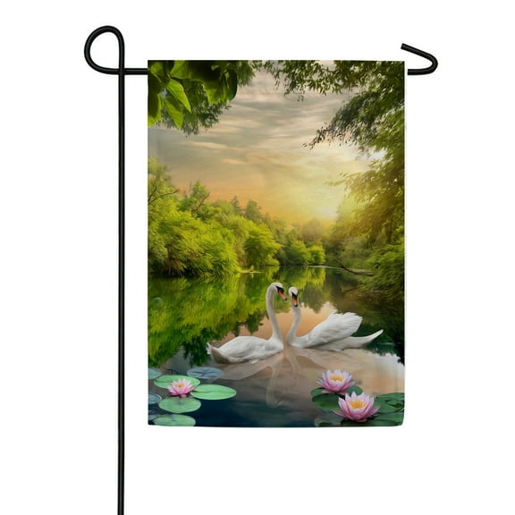 America Forever Swan Lake Summer Garden Flag 12.5 x 18 inches Water Bird Swan Pair Exotic Flower Country Life Double Sided Seasonal Yard Outdoor Decorative Tranquil Summer Garden Flag