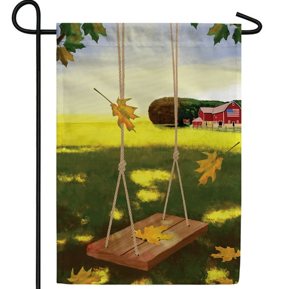 America Forever Swing and Barn Garden Flag, 12.5 x 18 inches Double Sided, Fall Farm Scene Flag, Patriotic Rustic Farmhouse Decor, Fall Seasonal Outdoor Flags for Yard, Lawn, and Garden