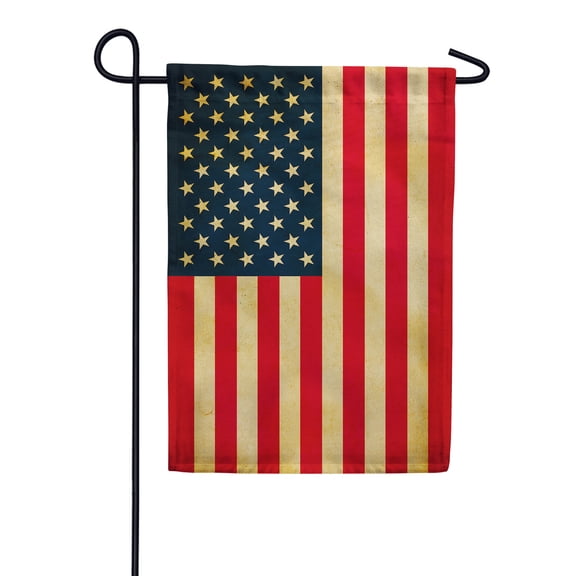 America Forever Tea Stained American Flag 12.5 x 18 Inch Double Sided Outdoor Yard Decorative Vintage Old Rustic Style Antique USA Garden Flag, Made in the USA