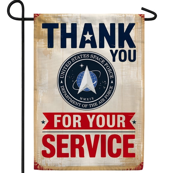 America Forever Thank You Space Force Garden Flag, 12.5 x 18 inch Double Sided, USSF Service Flag, Space Force Military Appreciation, Thank You for Your Service Flag