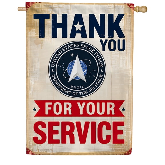 America Forever Thank You Space Force House Flag, 28 x 40 inch Double Sided, USSF Service Flag, Space Force Military Appreciation, Thank You for Your Service Flag