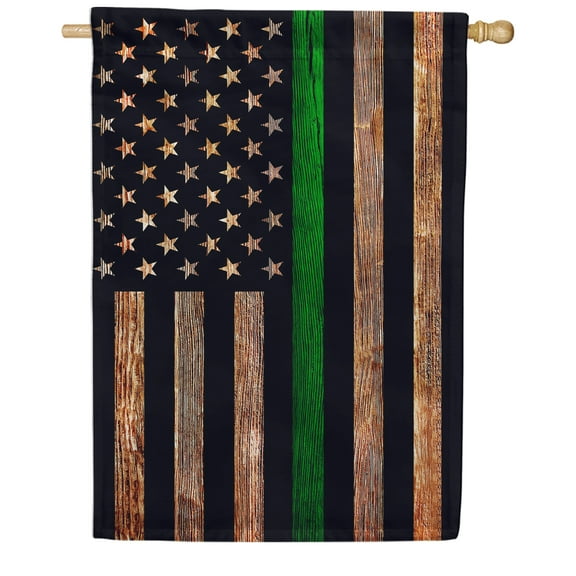 America Forever Thin Green Line House Flag 28 x 40 Inch Double Sided Outdoor Yard Decorative American Flags Supporting Law Enforcement and Military, Made in the USA