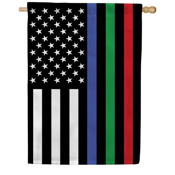 America Forever Thin Green Red Blue Line Garden Flag, 12.5 x 18 inch Double Sided, Support Heroes Law Enforcement Fire Military Decor, Honor Yard Flag Banner