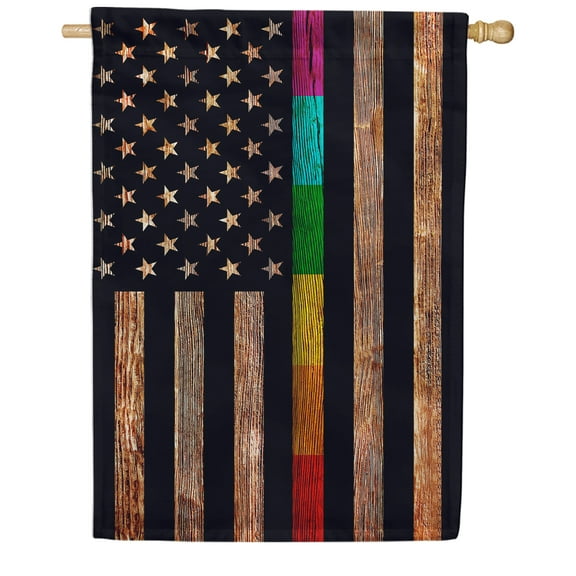 America Forever Thin Rainbow Line House Flag 28 x 40 Inch Double Sided Outdoor Yard Decorative Support Lesbian LGBTQ Community American Rainbow Gay Pride Flag, Made in the USA