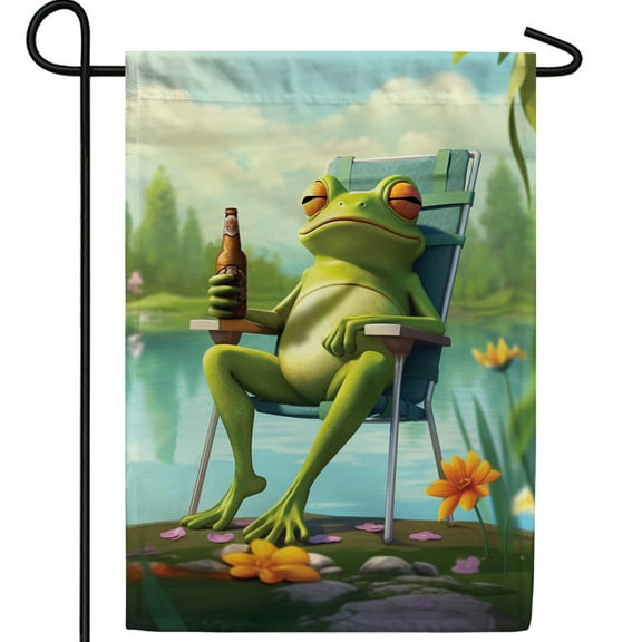 America Forever Toadaly Relaxed Frog Garden Flag, 12.5 x 18 inch Double Sided, Funny Pond Life Banner, Summer Relaxation Decor, Outdoor Yard Decorative Flag