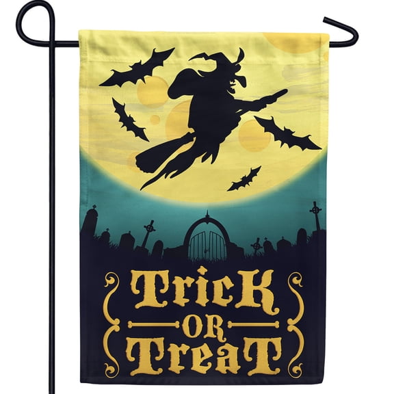 America Forever Trick or Treat Halloween Garden Flag 12.5 x 18 inch Double Sided Outside, Halloween Fright Night Witch Graveyard Flight Nightmare Horror Holiday Yard Outdoor Decorative Flag
