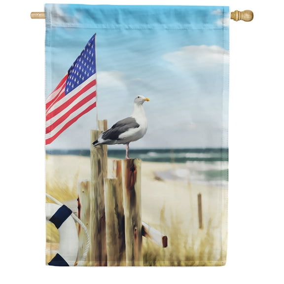 America Forever Tropical Beach Summer Seagull House Flag 28 x 40 inches Beach Bird Coastal Nautical Paradise Beach Double Sided Seasonal Yard Outdoor Decorative Seabird House Flag