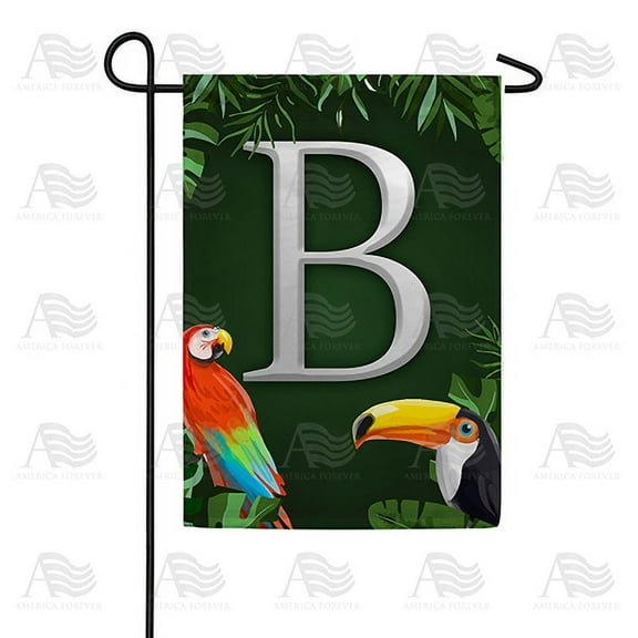 America Forever Tropical Bird Summer Monogram Garden Flag Letter B 12.5 x 18 inches Parrot Toucan Palm Leaves Double Sided Vertical Outdoor Yard Lawn Decorative Coastal Garden Flag