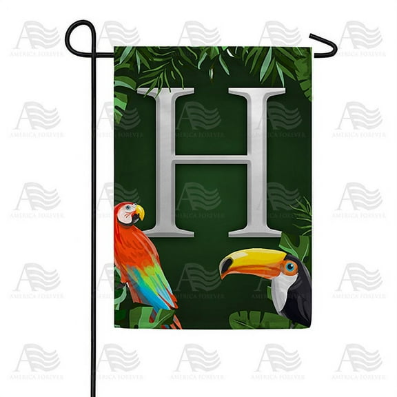 America Forever Tropical Bird Summer Monogram Garden Flag Letter H 12.5 x 18 inches Parrot Toucan Palm Leaves Double Sided Vertical Outdoor Yard Lawn Decorative Coastal Garden Flag
