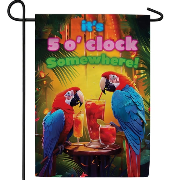 America Forever Tropical Parrots 5 O'Clock Garden Flag, 12.5 x 18 inch Double Sided, Cocktail Party Banner, Summer Tiki Decor, Outdoor Paradise Flag