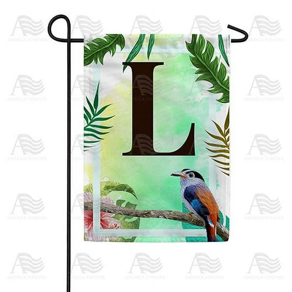 America Forever Tropical Summer Monogram Garden Flag Letter L 12.5 x 18 inches Palm Leaves Hibiscus Coastal Bird Double Sided Vertical Outdoor Yard Lawn Decorative Red Floral Garden Flag