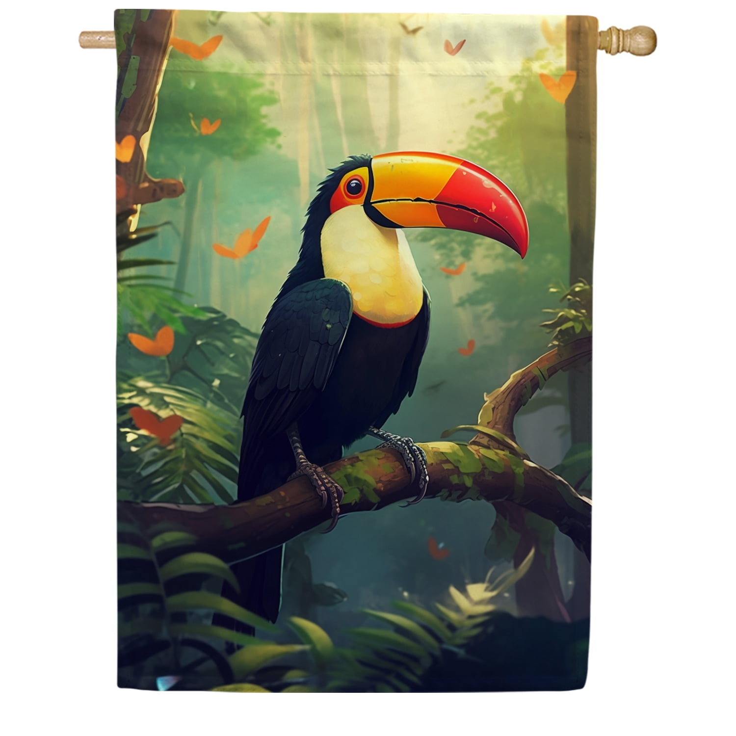 America Forever Tropical Toucan House Flag 28 x 40 inch Double Sided Exotic Bird Rainforest Jungle Tropical Paradise Outdoor Yard Decorative Flag