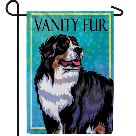 America Forever Vanity Fur Garden Flag, 12.5 x 18 inch Double Sided, Bernese Mountain Dog Flag, Literary Pun, Dog Lover Gift, Canine Humor Yard Decor