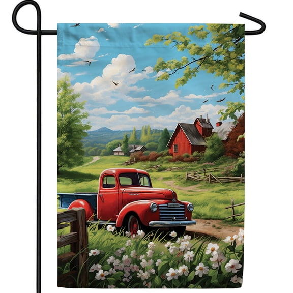 America Forever Vintage Red Truck Garden Flag, 12.5 x 18 inch Double Sided, Classic Country Farm Flag, Red Barn Countryside Decor, Rustic Americana Yard Flag