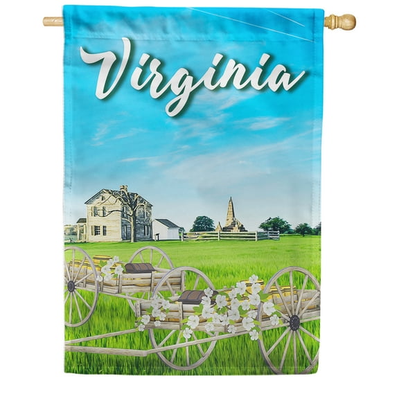 America Forever Virginia State House Flag- 28 x 40 inches- Virginia Cart Full of Dogwood and a Countryside Home USA Regional Yard Outdoor Decorative Double Sided Flag