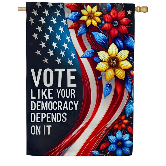 America Forever Vote Like Your Democracy Depends On It House Flag, 28 x 40 inches Double Sided, Vote for Democracy, Political Campaign Statement Flag for Yard, Democratic Party Kamala Support Flag