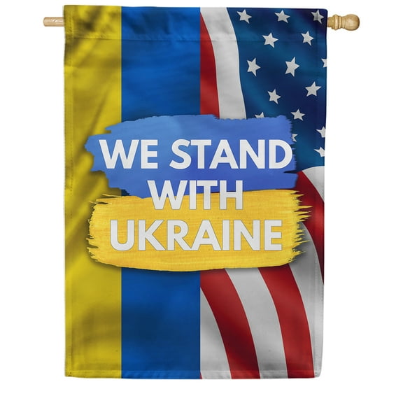 America Forever We Stand with Ukraine USA House Flag 28x40 inch Double Sided Outdoor Yard Decorative Support Ukraine National Flag
