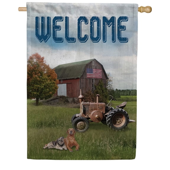 America Forever Welcome to The Country House Flag, 28 x 40 inch Double Sided, Farm Banner, Barn Tractor Dogs USA Painted Outdoor Decor, Rustic Yard Flag