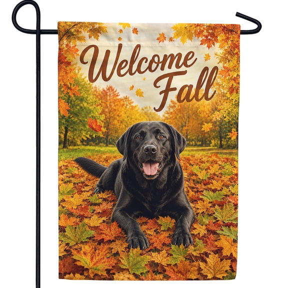 America Forever Welcome Fall Black Lab Garden Flag, 12.5 x 18 inch Double Sided, Labrador Retriever Dog Autumn Leaves Seasonal Outdoor Yard Decor