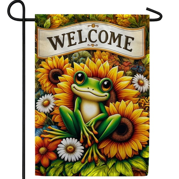 America Forever Welcome Frog Garden Flag, 12.5 x 18 inch Double Sided, Floral Sunflower Frog Autumn Decorative Seasonal Outdoor Decor, Holiday Outside Decorations Yard Flag