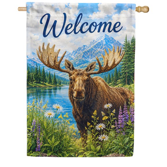 America Forever Welcome Moose Double Sided House Flag 28 x 40 inches