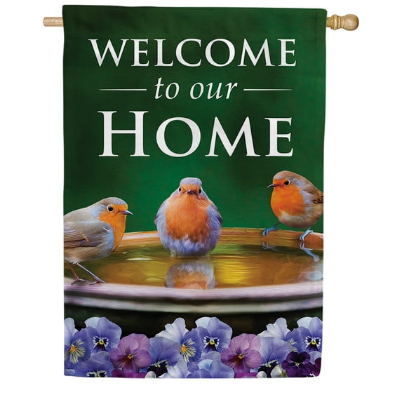 America Forever Welcome Spring Home House Flag 28 x 40 inches Double Sided Summer Bird, Vibrant, Colorful Flower - Seasonal Yard Lawn Outdoor Decorative Spring Birds House Flag