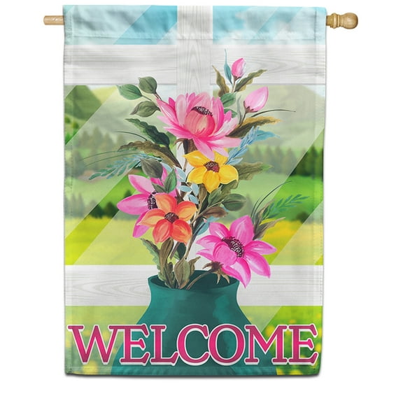 America Forever Window Spring Flowers House Flag, 28 x 40 inch Double Sided, Welcome Window Flower Bouquet Vase Spring Garden View Outdoor Yard Decor
