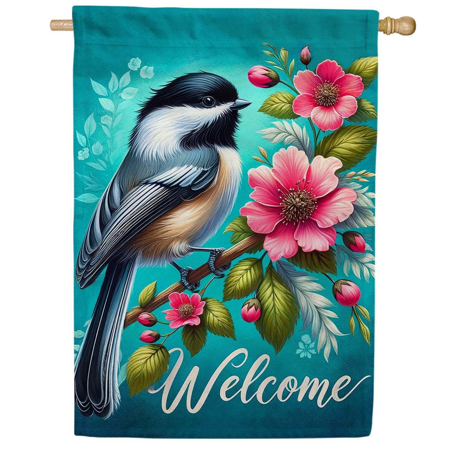 America Forever Welcome Spring Summer Bird House Flag, 28x40 inch Double Sided, Birds Flower Yard Flag, Seasonal Farmhouse Holiday Outdoor Floral Spring Decoration, Flower Summer Bird Home Decor