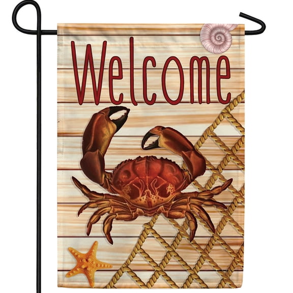 America Forever Welcome Summer Crab Garden Flag 12.5 x 18 inch Double Sided Coastal Nautical Tropical Seashell Yard Outdoor Decorative Marine Life Beach Flag