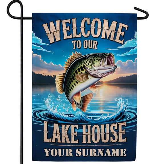 America Forever Welcome to Our Lake House Fishing Garden Flag, 12.5 x 18 inch Double Sided, Bass Fish Lake Decor
