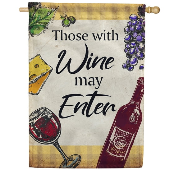 America Forever Those With Wine May Enter House Flag 28 x 40 inches Wine Bottle Cheese Grape Happy Hour Funny Double Sided Seasonal Yard Outdoor Decorative Summer Party House Flag