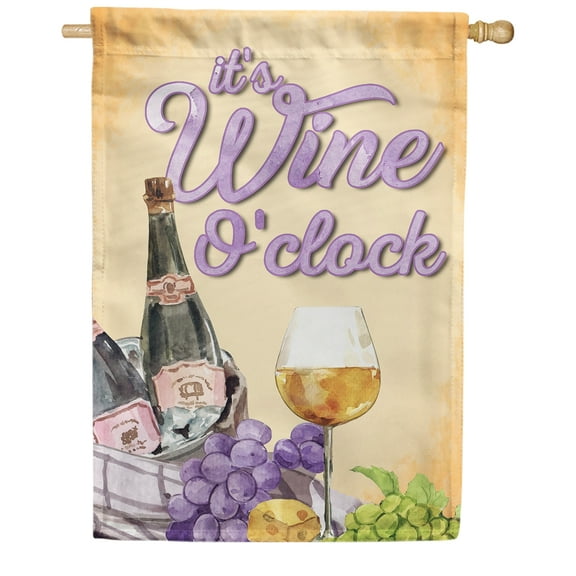 America Forever It's Wine O'Clock Summer House Flag 28 x 40 inches Happy Hour It's Wine Time Grape Vineyard Double Sided Seasonal Yard Outdoor Decorative Funny House Flag