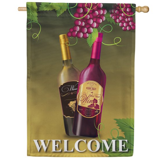 America Forever Wine Welcome Summer House Flag 28 x 40 inches Red White Wine Drinks Beverages Happy Hour Grapes Vino Country Vineyard Double Sided Seasonal Yard Outdoor Decorative Flag