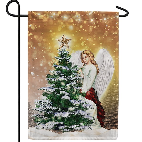 America Forever Winter Angel Christmas Tree Garden Flag, 12.5 x 18 inch Double Sided, Snow Holiday Religious Decor, Outdoor Yard Banner, Xmas Seasonal Decorative Flag