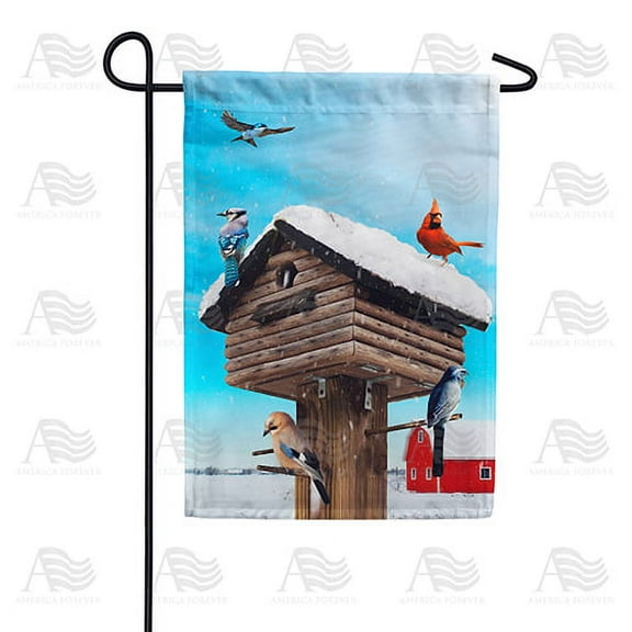 America Forever Winter Birds Garden Flag Double Sided Vertical Decorative 12.5 x 18 inches for Outdoor, Yard, Porch, Birdhouse, Happy Holidays, Snowfall Celebration, Cardinal Red Seasonal Flag